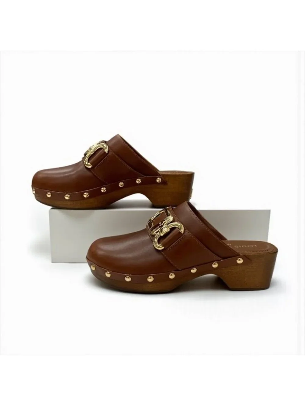 Louis Vuitton Cottage Line Sandals Shoes Leather Brown Gold Logo Studs Sabot - Picture 3 of 10